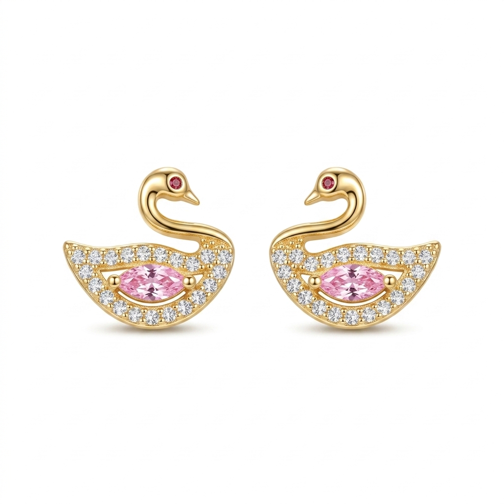 Elegant Swan Pink Stone Stud Earrings