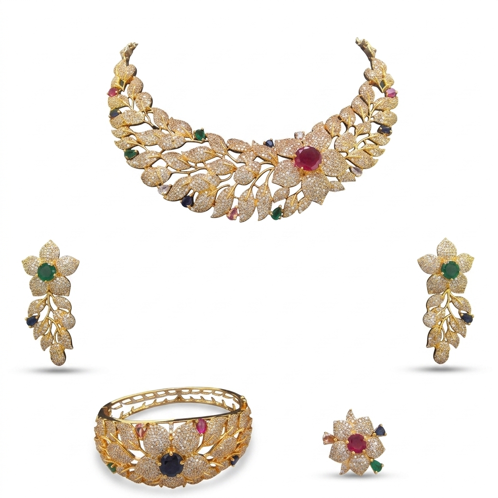 Floral AD Stone Gold Plated Jewellery Set for Women