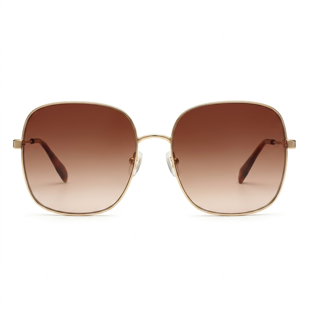 Brown Gradient Square Metal Frame Sunglasses