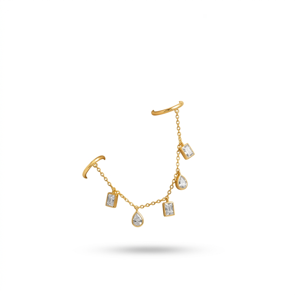 Gold Plated CZ Chained Ear Cuff | Trendy Jewellery