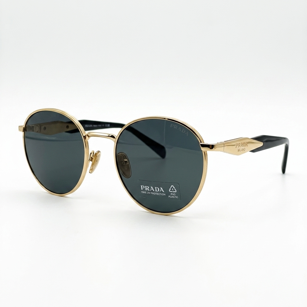 Prada Style Gold Round Sunglasses for Men & Women
