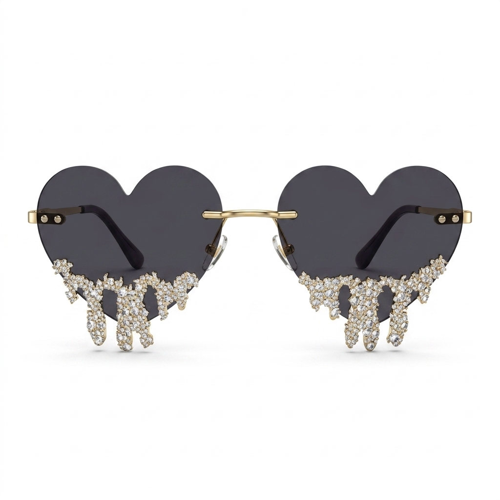 Trendy Heart-Shaped Dripping Rhinestone Sunglasses