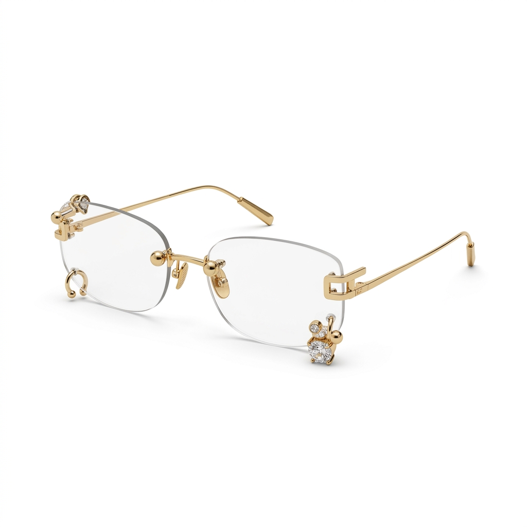 Rimless Gold Crystal Eyeglasses for Women