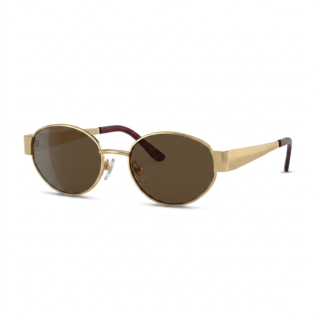 Unisex Gold Oval Frame Sunglasses | Brown Lens