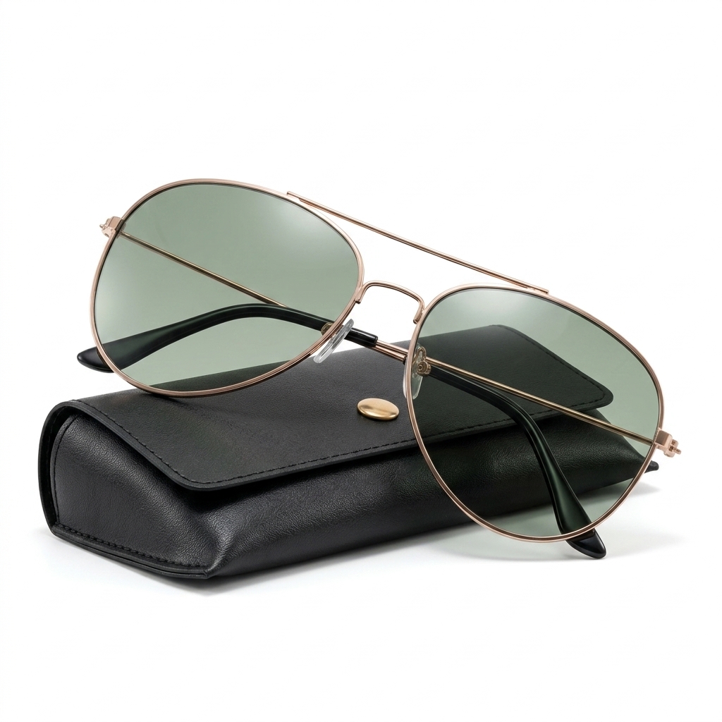 Classic Aviator Sunglasses Green Lens Gold Frame