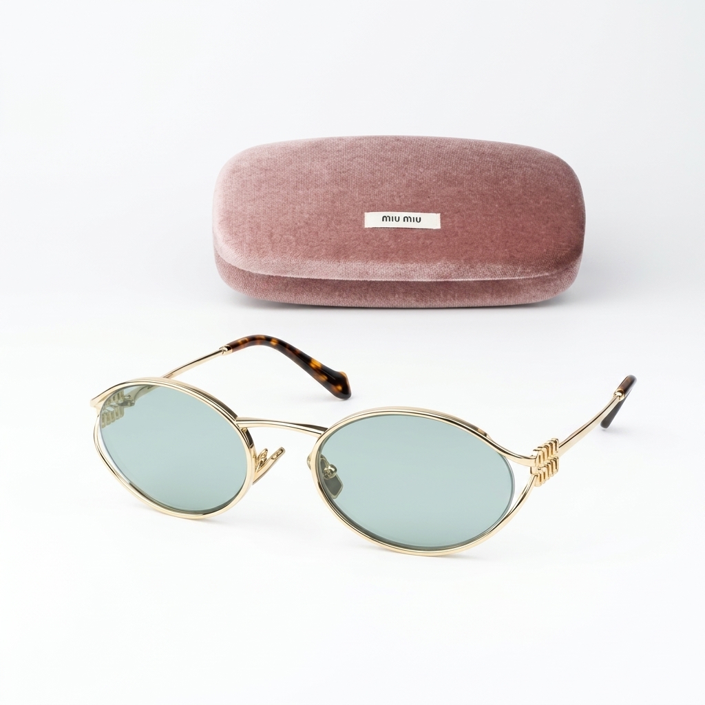 Miu Miu Gold Tone Oval Sunglasses
