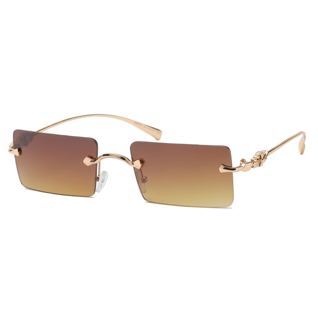 Trendy Rimless Rectangle Sunglasses | Brown Lens