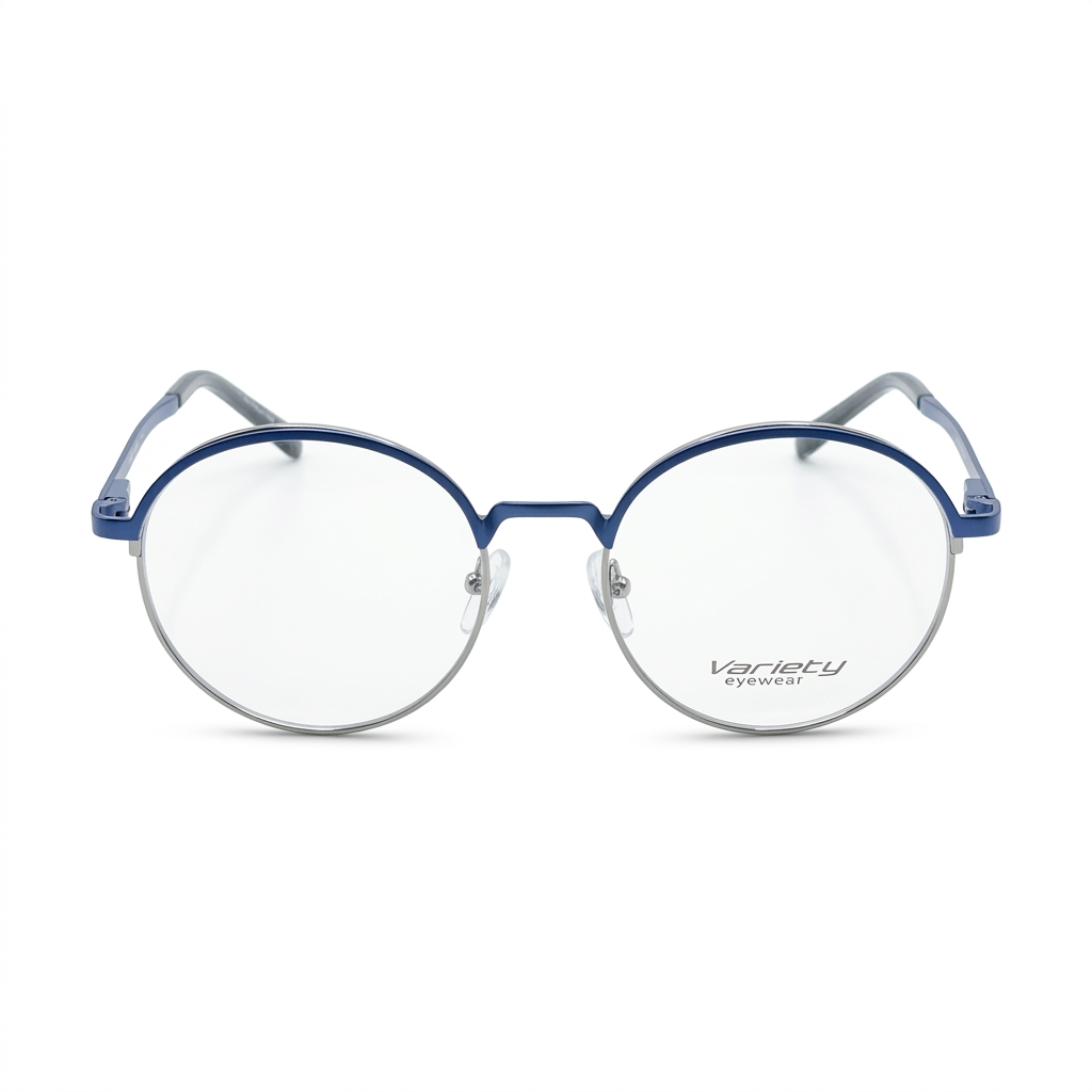 Blue Half-Rim Round Eyeglass Frames