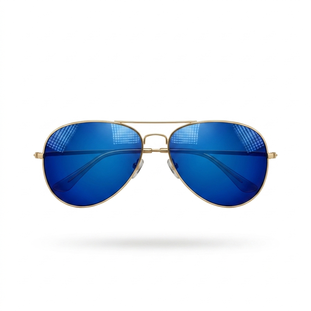 Unisex Gold Frame Blue Mirrored Aviator Sunglasses
