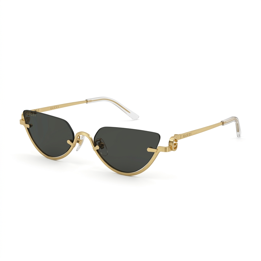 Gucci Cat-Eye Half-Rim Gold Tone Sunglasses