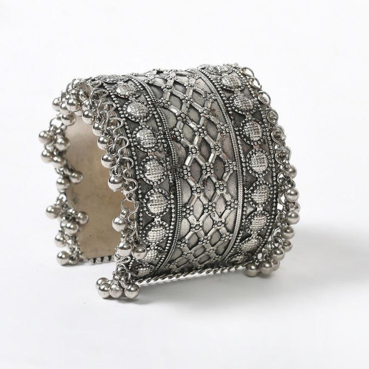 Trendy Oxidized Silver-Tone Ghungroo Cuff Bangle