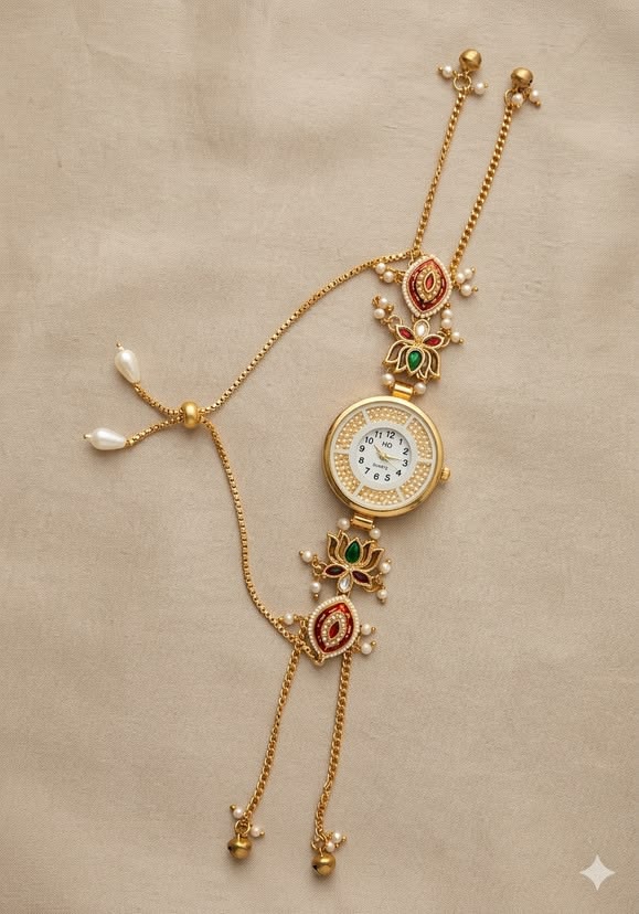 Ethnic Gold Toned Pearl Women's Watch