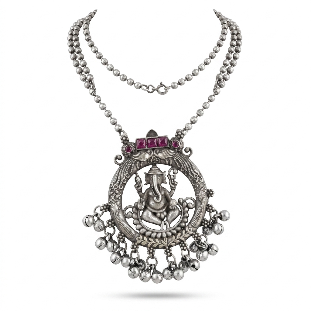 Oxidized Ganesha Pendant Necklace for Women