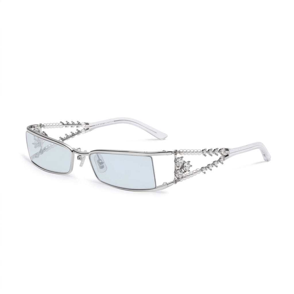 Women's Rectangle Pearl Bling Sunglasses