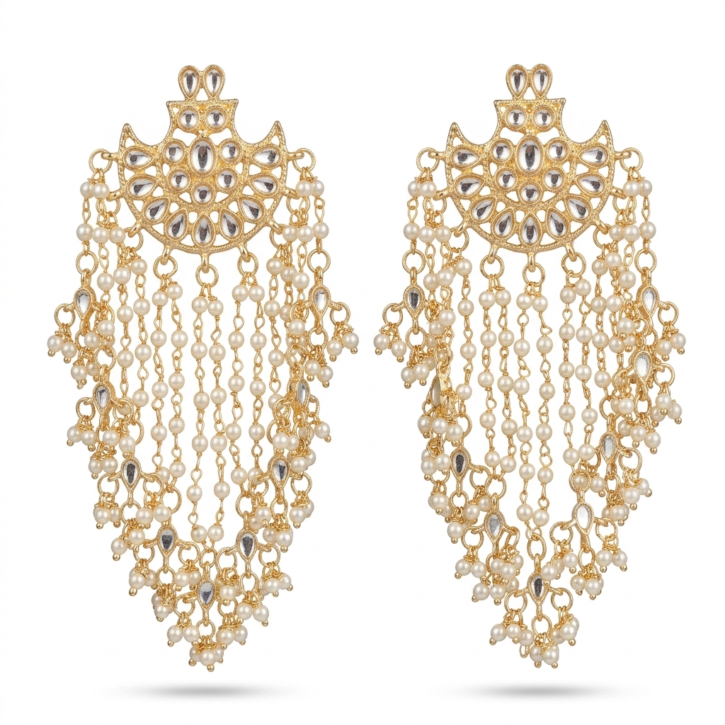 Kundan Pearl Chandbali Earrings for Women