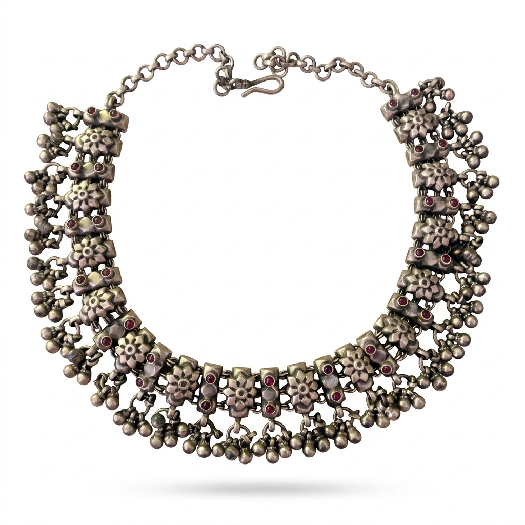 Oxidized Silver Finish Choker Necklace