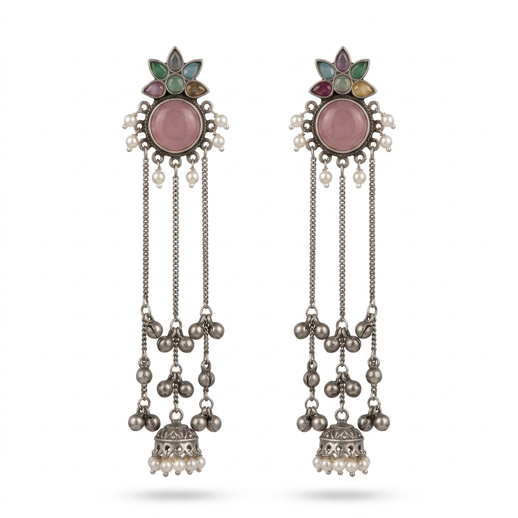 Oxidized Jhumka Pearl Dangle Earrings