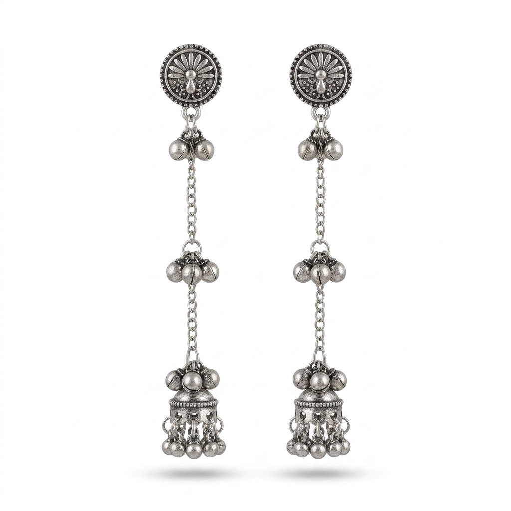 Oxidized Silver Jhumka Drop Earrings for Women