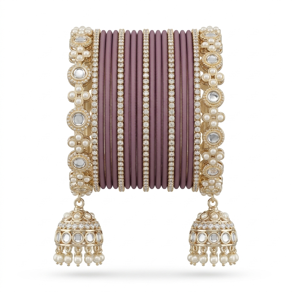 Kundan Pearl Bangle Set with Jhumka | Traditional Bangles