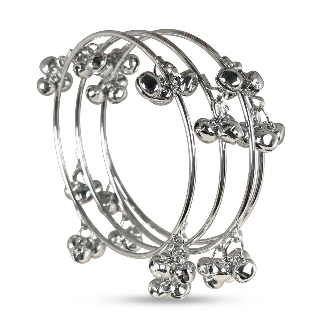 Silver Ghungroo Bangles Set for Women (Set of 3)