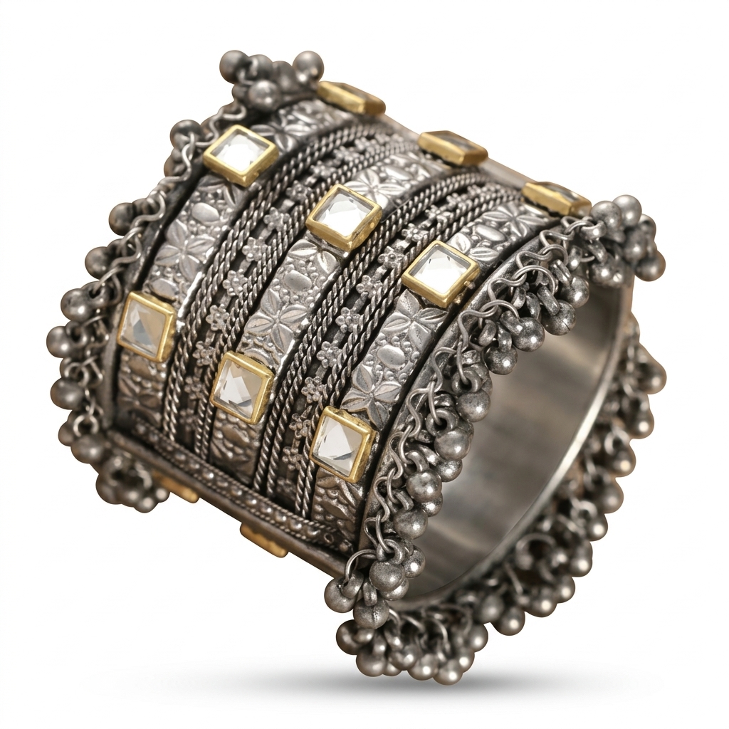 Traditional Oxidized Kundan Bangle