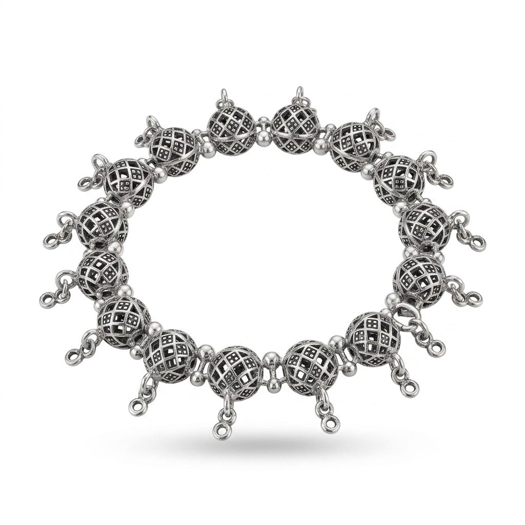 Oxidized Silver Kada Anklet for Women