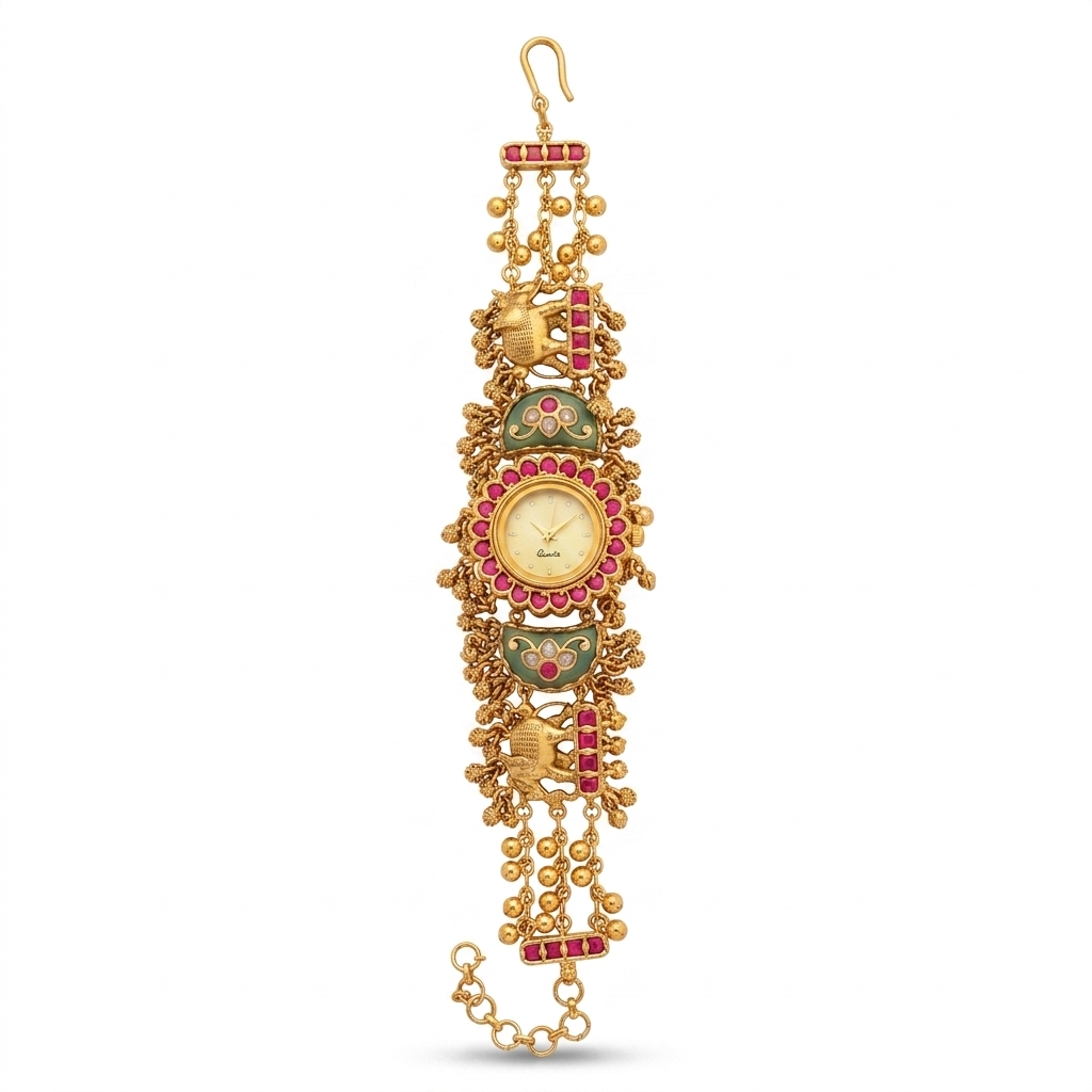 Ethnic Elephant Design Gold-Tone Bracelet Watch
