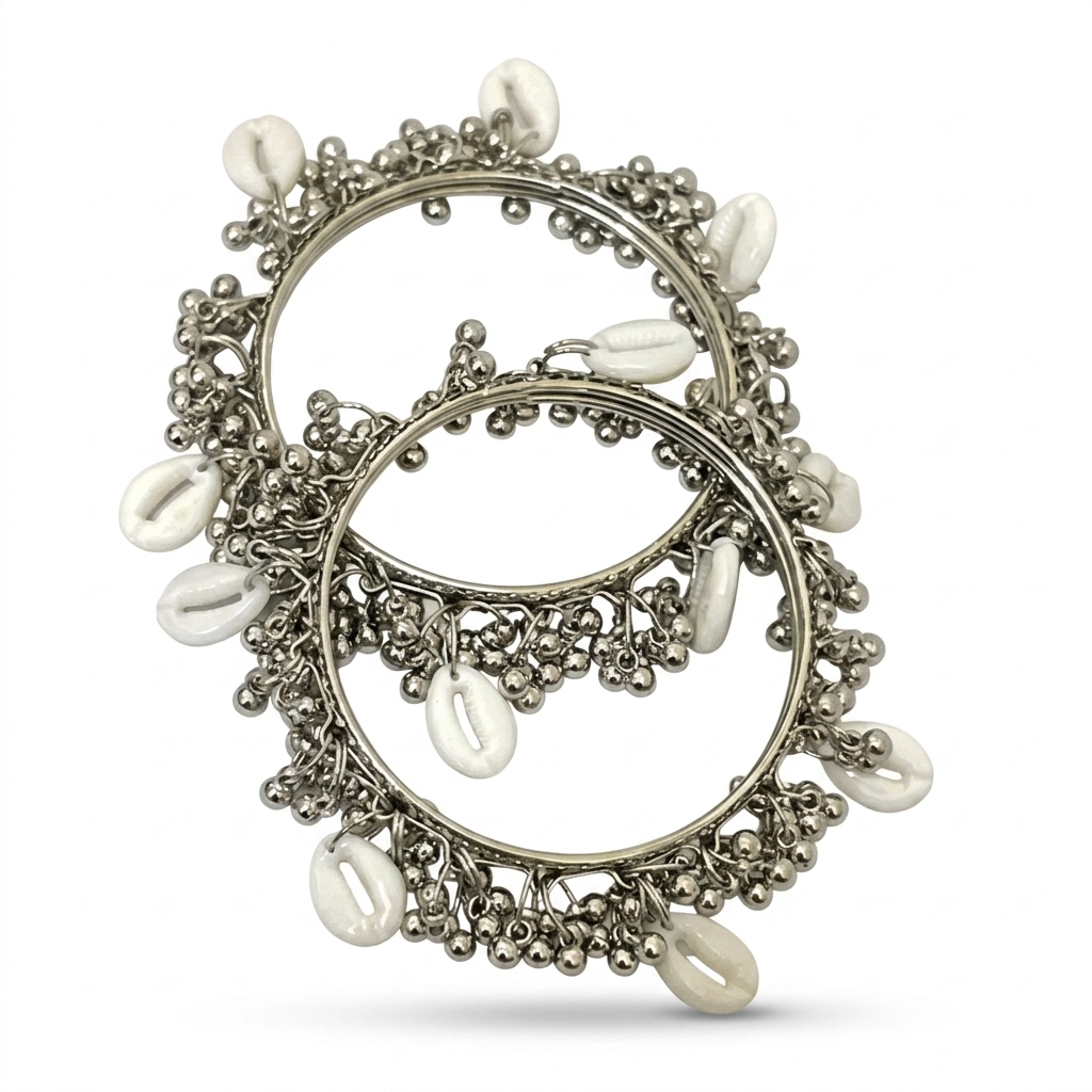 Oxidized Silver Cowrie Shell Bangles (Set of 2)