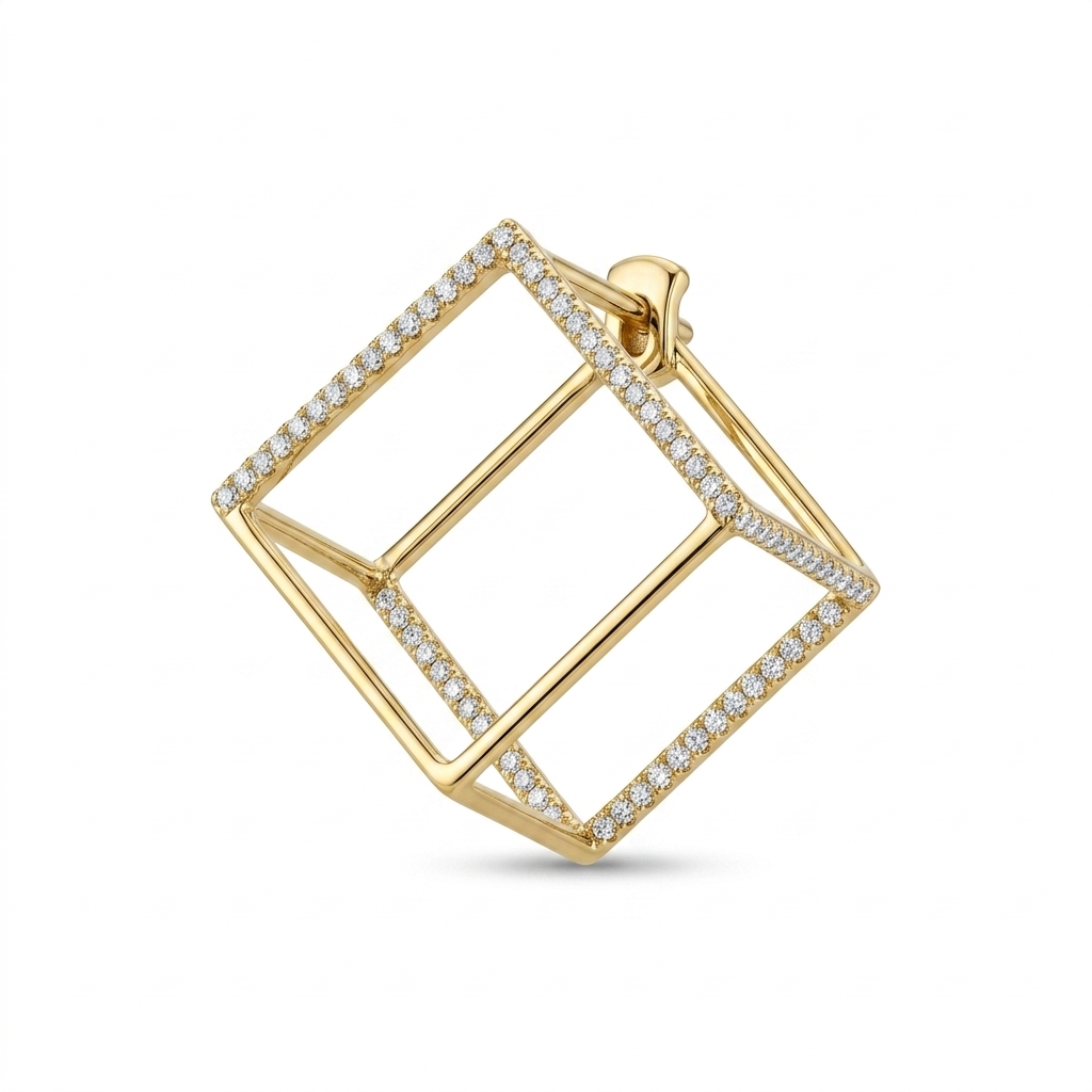 Geometric Cube Gold Plated CZ Pendant