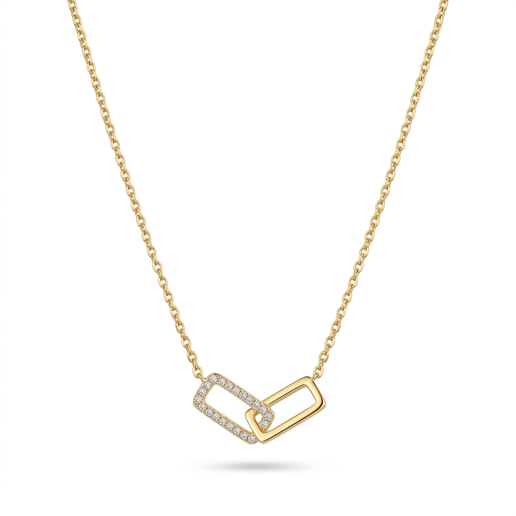 Gold Plated Interlocking Link Pendant Necklace