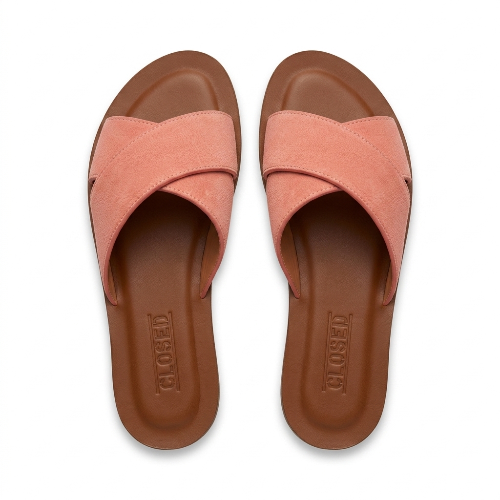 Peach Pink Cross Strap Sliders for Women