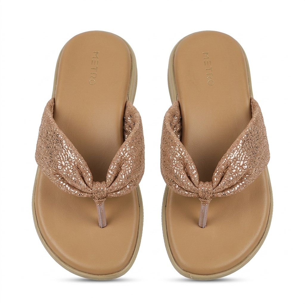 Glitter Bow Flat Sandals for Women