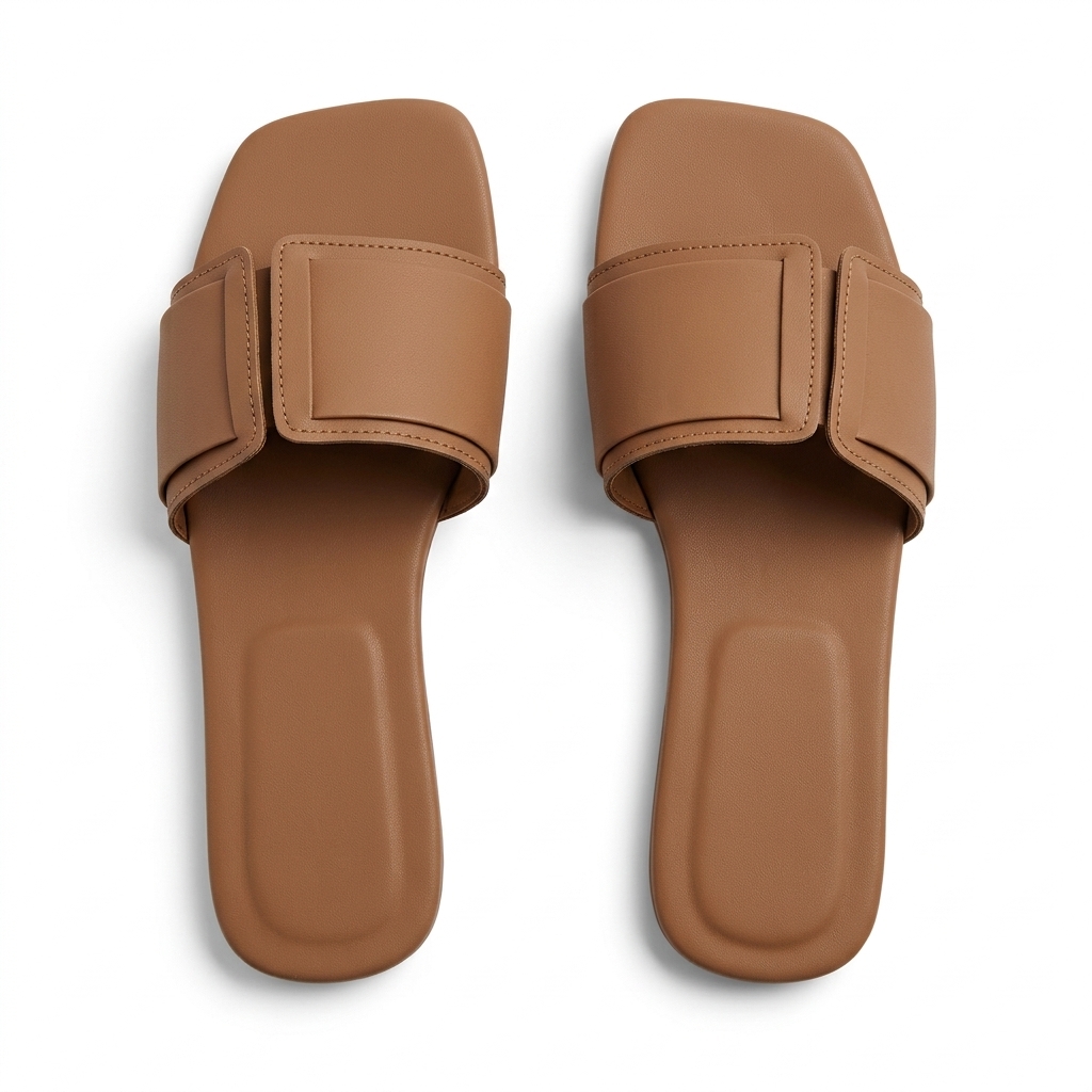 Women's Tan Flat Sliders | Comfortable Casual Footwear
