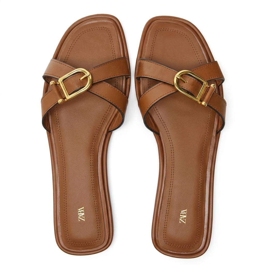 Stylish Tan Buckle Flat Sandals for Women