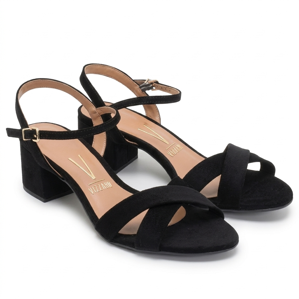 Vizzano Black Faux Suede Block Heel Sandals