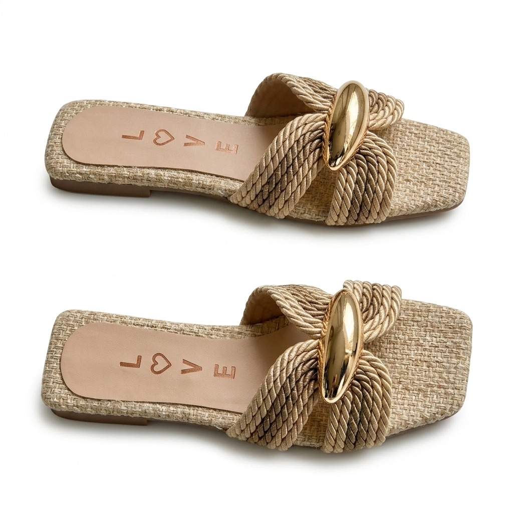 Trendy Beige Braided Flat Sandals for Women