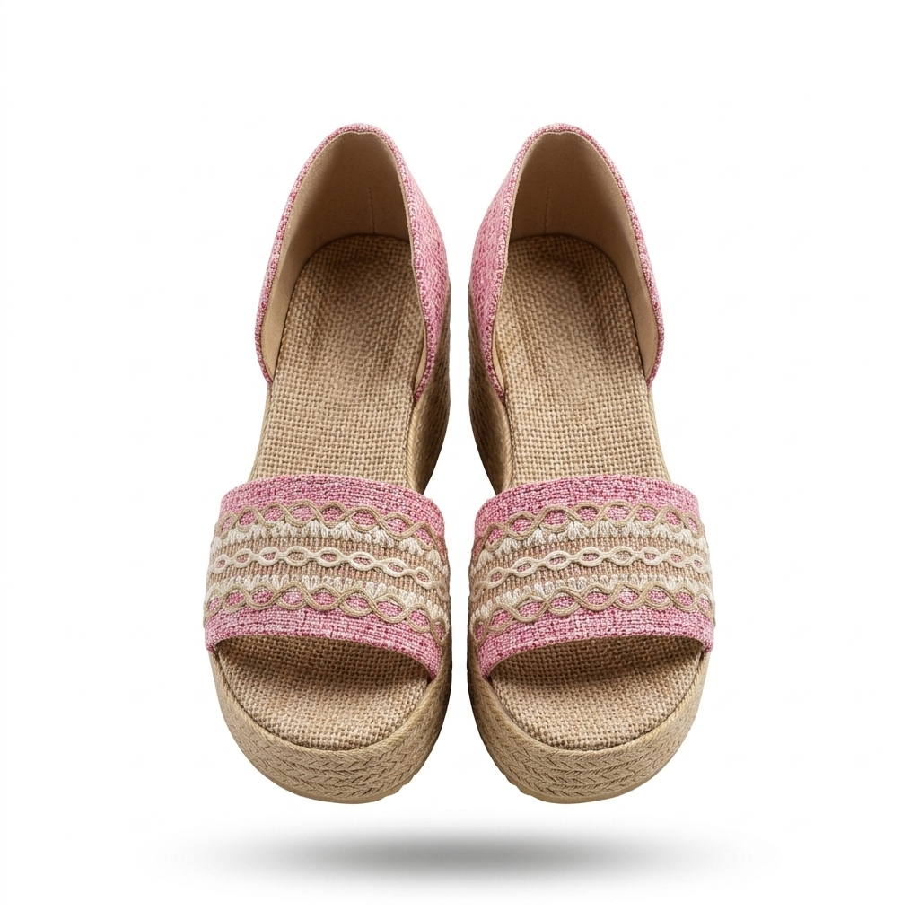 Pink Jute Wedge Heel Sandals for Women