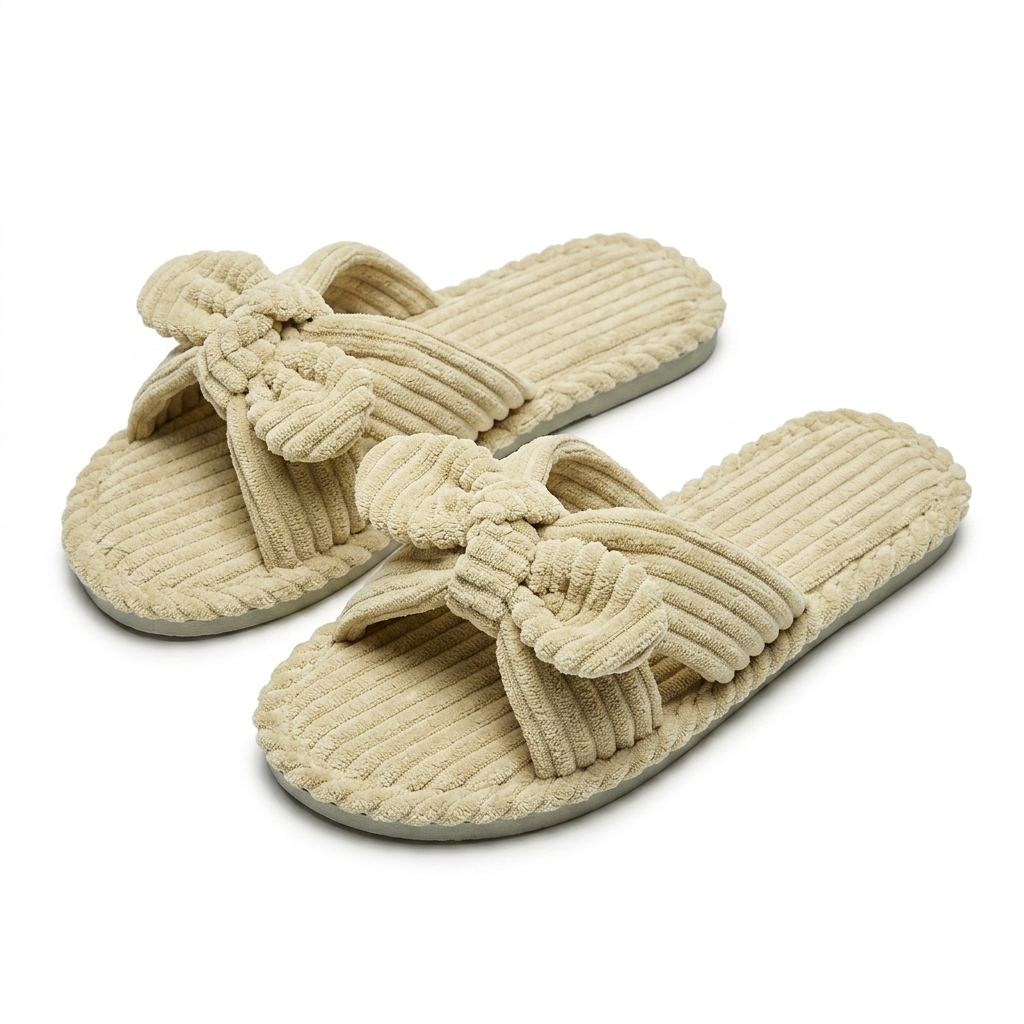 Soft Corduroy Bow Slippers for Women