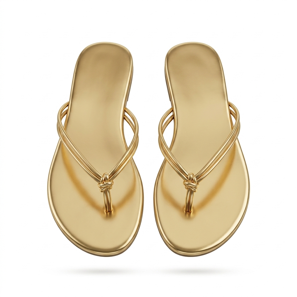 Golden Flat Thong Sandals for Women