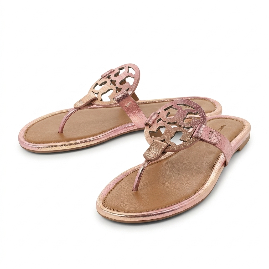 Women's Metallic Cut-Out Flat Sandals