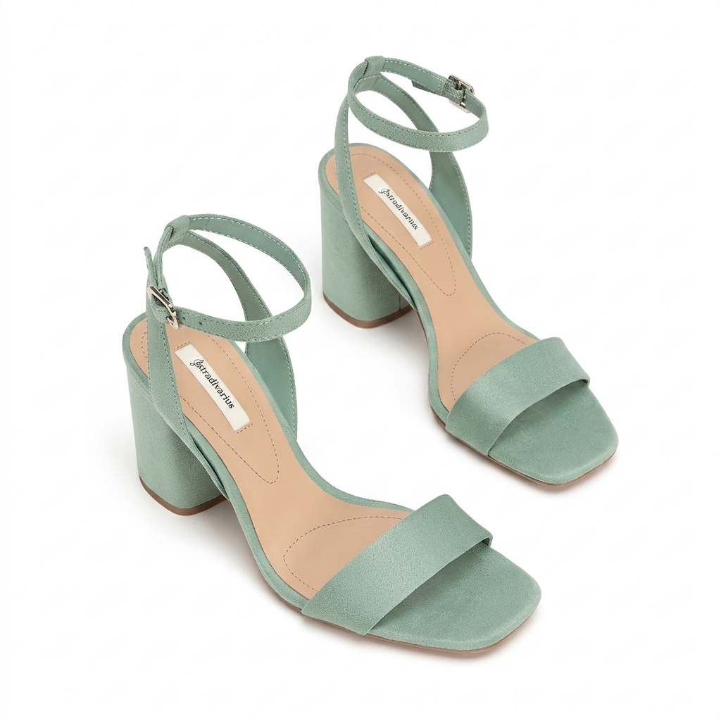 Stradivarius Mint Green Block Heel Sandals