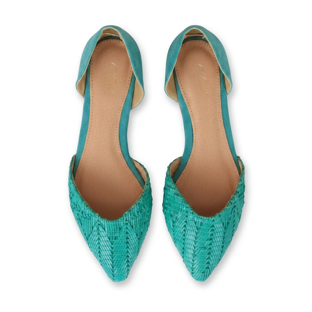 Women's Teal Woven Pointed Toe Flats