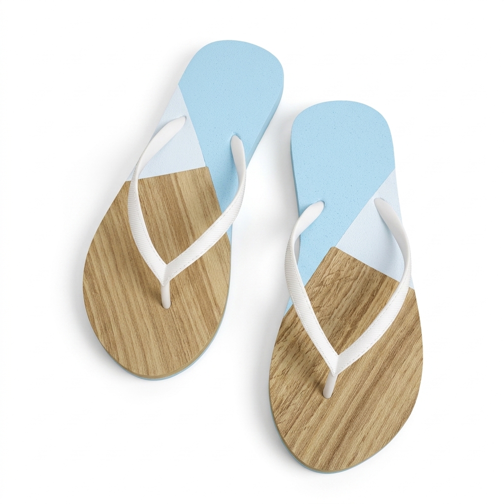 Trendy Blue Wood Print Flip-Flops for Women