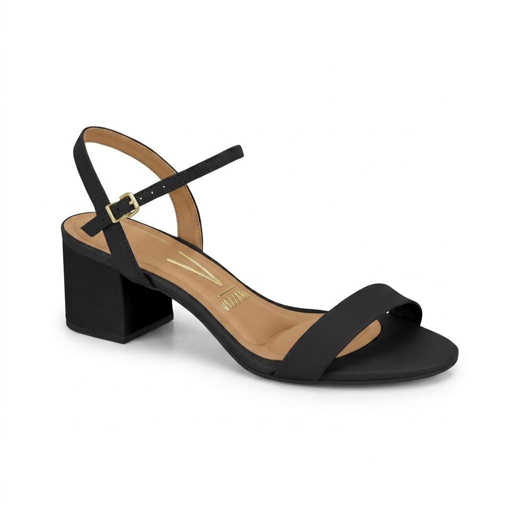 Vizzano Black Block Heel Ankle Strap Sandals