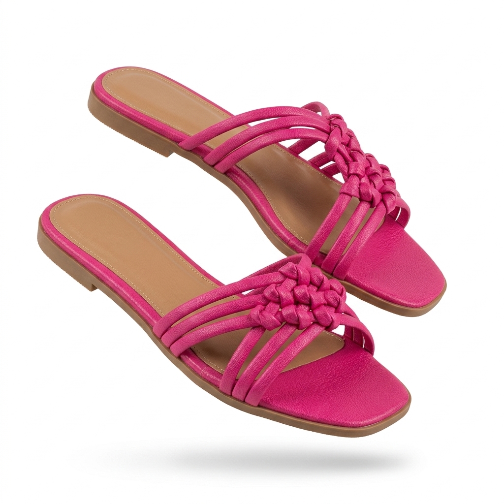 Pink Braided Flat Sliders for Women
