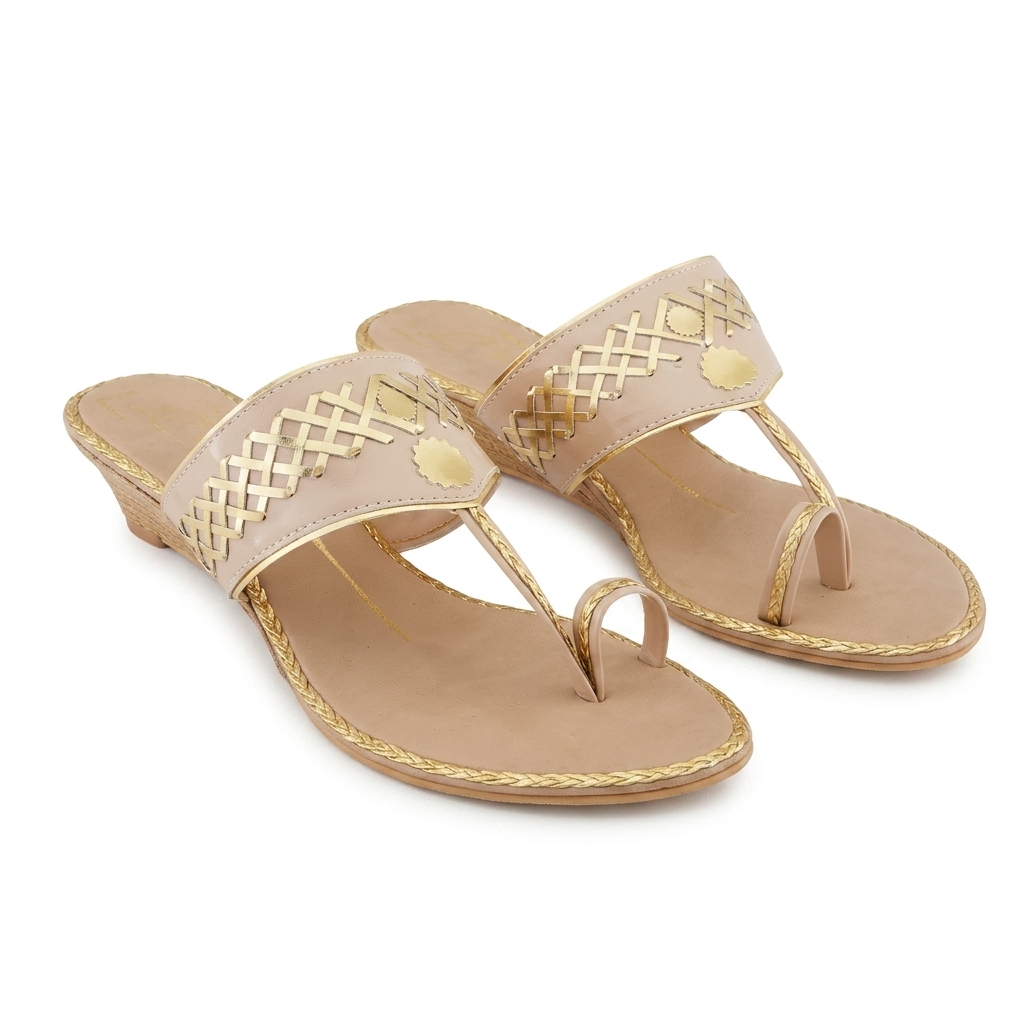 Elegant Beige Gold Wedge Sandals for Women