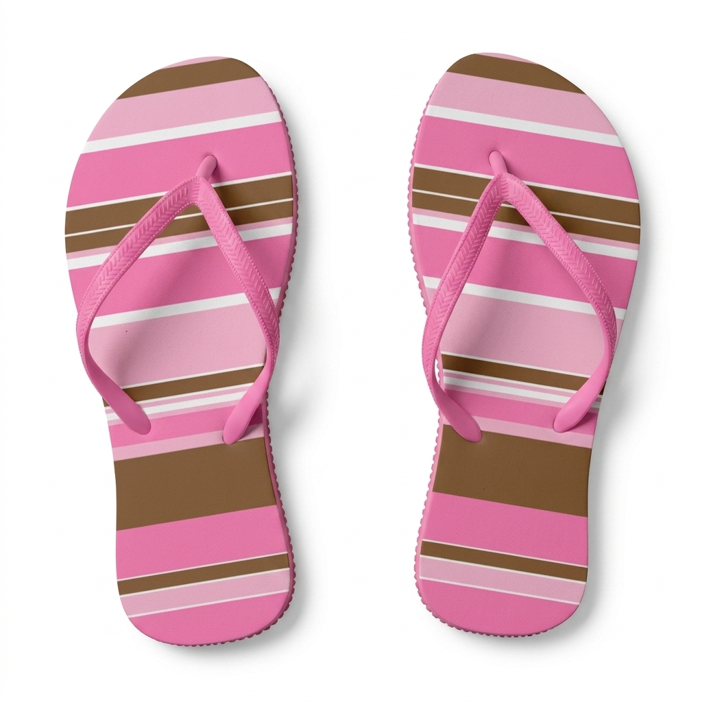 Stylish Striped Pink & Brown Women's Flip Flops