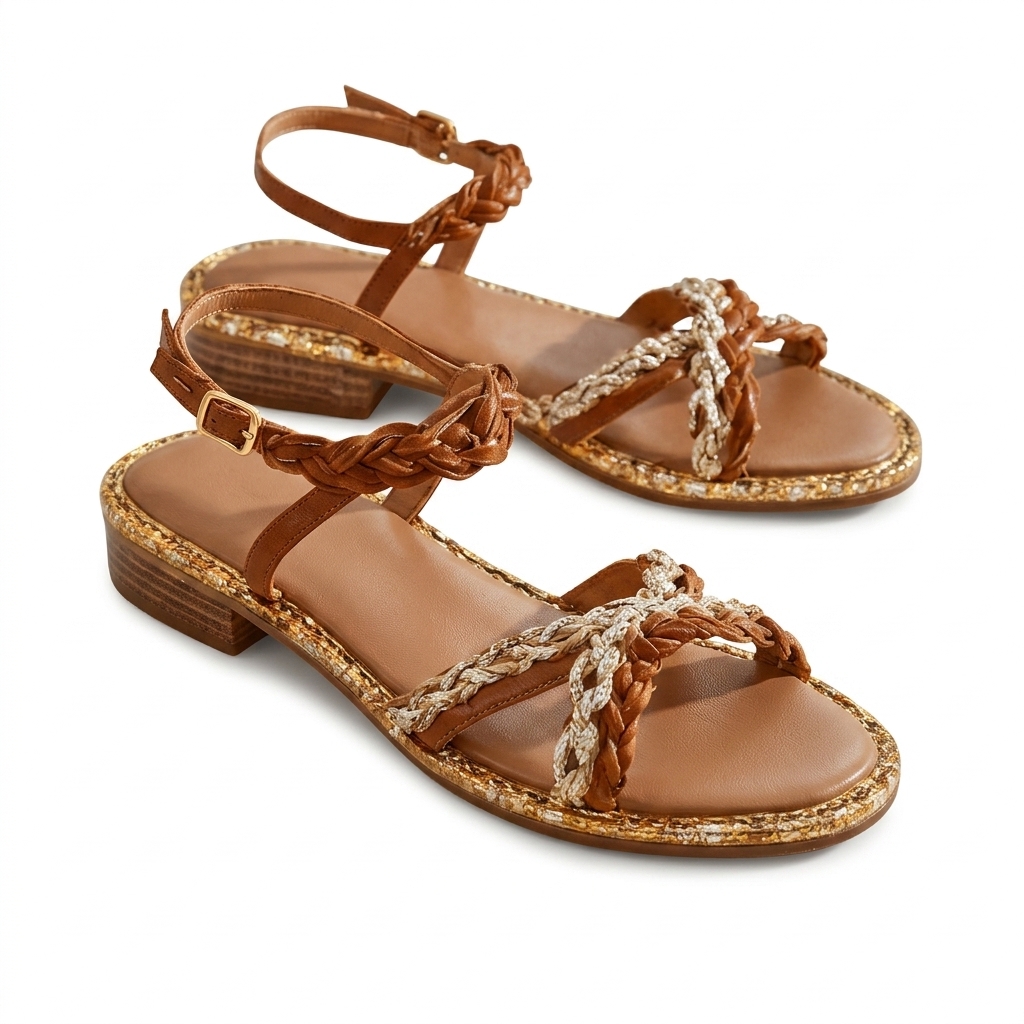 Braided Ankle Strap Flat Sandals for Women