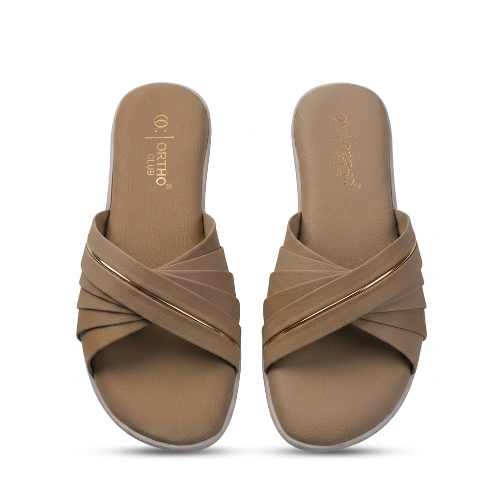 Ortho Club Tan Criss-Cross Flats for Women