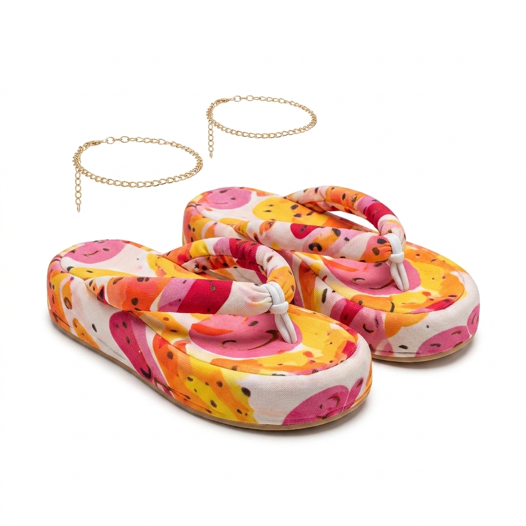 Trendy Printed Platform Flip-Flops for Women
